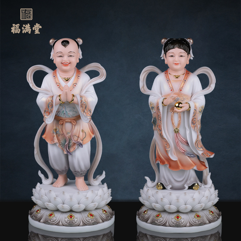 善财童子龙女佛像一对观音菩萨佛前金童玉女摆件童男童女站像家用