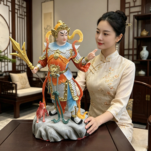 二郎神杨戬神像站二郎哮天犬天神将军清源妙道汉白玉二郎真君显圣
