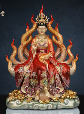 铜中式佛堂九尾狐娘娘神装饰摆件