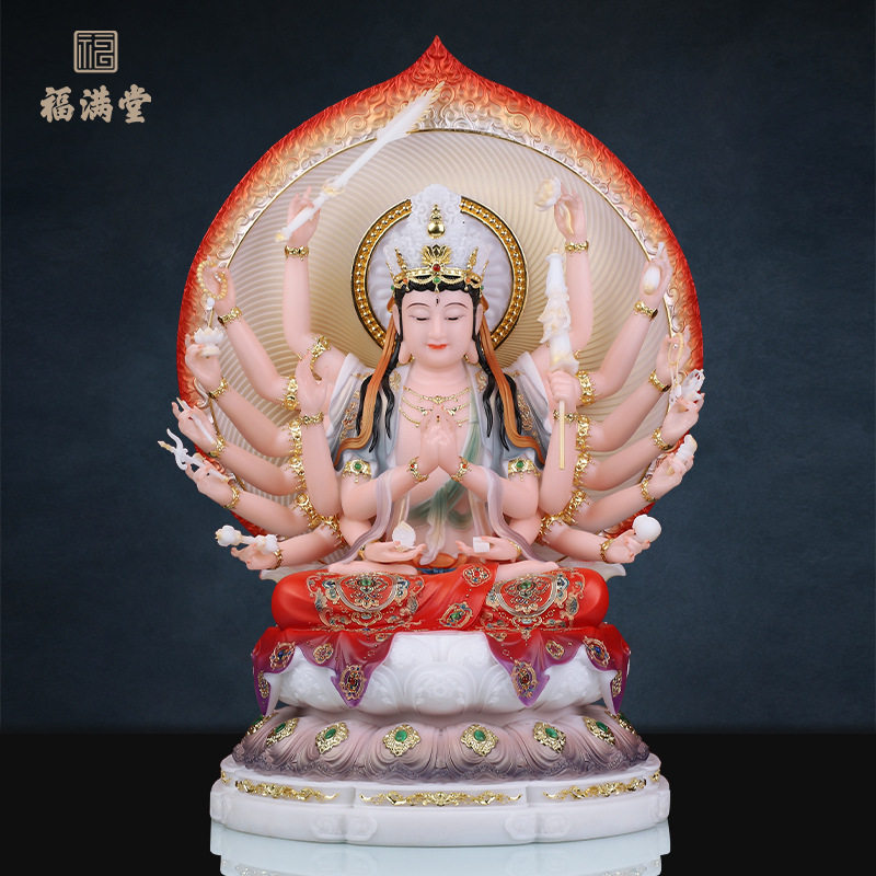 准提佛母佛像供奉家用汉白玉准提菩萨佛堂摆件准胝观音神像彩绘
