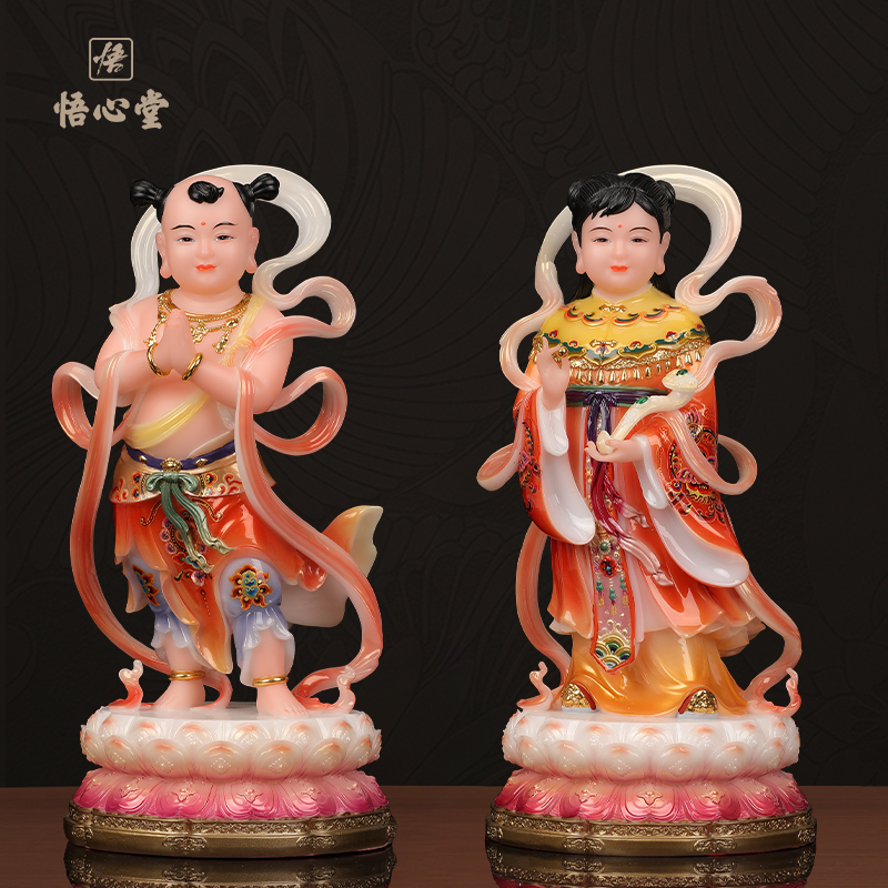 善财童子龙女佛像一对观音菩萨佛前金童玉女摆件童男童女站像家用