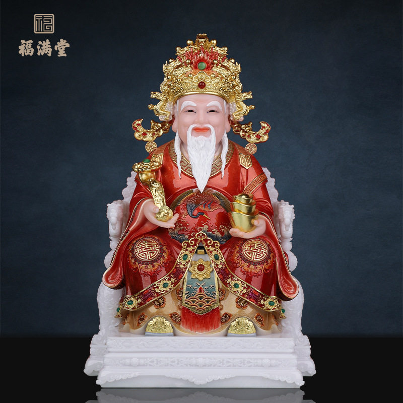 土地公像供奉家用汉白玉土地公公神像福德正神工艺品彩绘摆件