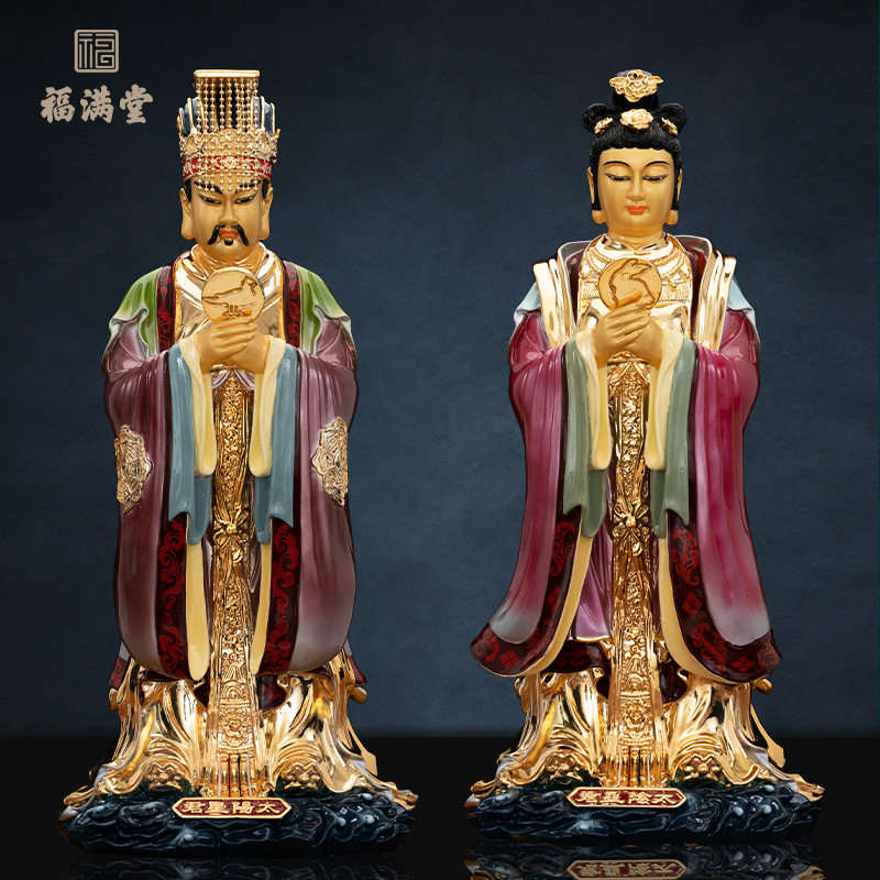 台湾铜鎏金太阳星君太阴星君像供奉家用太阳帝君太阴娘娘元君神像
