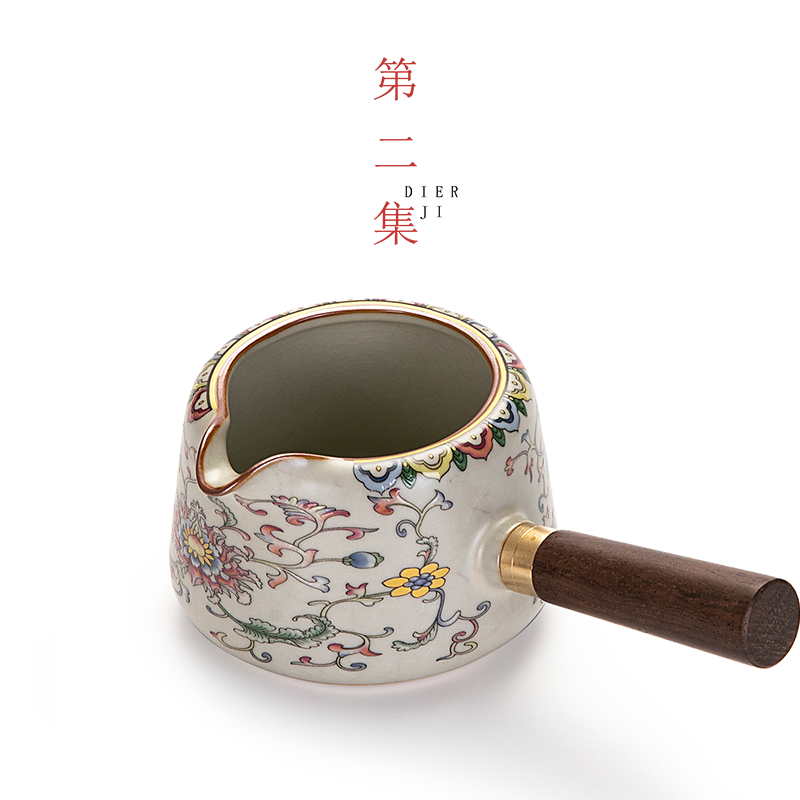 第二集 粉彩缠枝莲宋式汝窑侧把公道杯 防烫手木把茶海茶水分茶器,餐饮具,茶海,淘宝优惠券,粉丝福利购,淘宝优惠卷