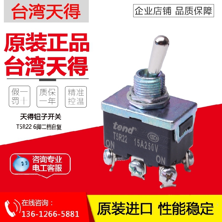 T5R22B 原装正品TNED天得通断摇头开关钮子开关 15A  6脚2段自复