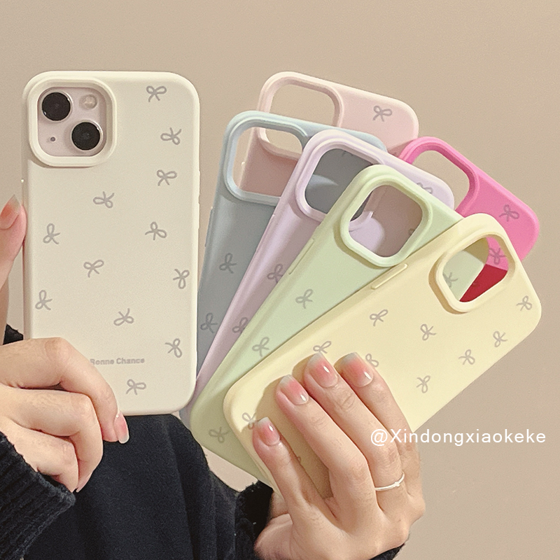 糯米纯色简约蝴蝶结全包手机壳