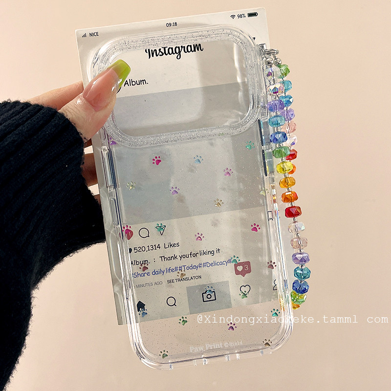 ins韩系彩色脚印带链条适用苹果iPhone17ProMax手机壳16pro新款14透明13小众女14promax硅胶17pro创意15全包