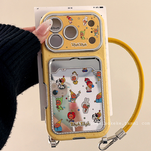 可爱卡通星星人镜子卡包适用苹果iPhone17ProMax手机壳16pro新款15小众14pro带挂绳15promax硅胶17pro全包套