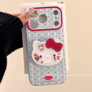 可爱卡通波点HelloKitty适用苹果iPhone17ProMax手机壳16pro新款13小众14pro带支架15promax硅胶17pro全包12
