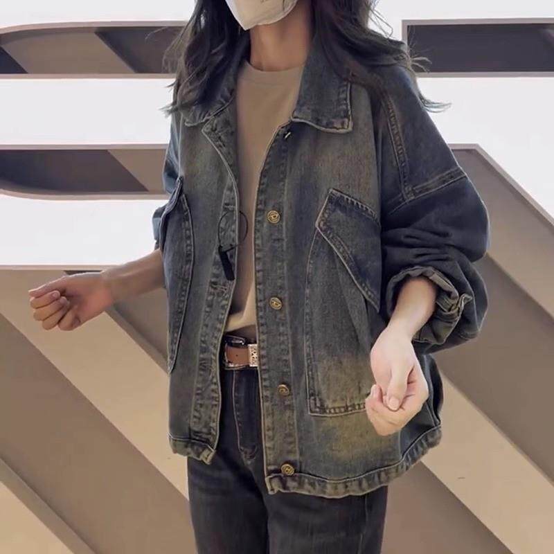 美式复古牛仔外套女春秋大码宽松百搭外套女款爆款2025新款上衣潮