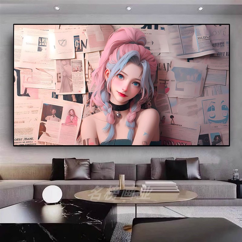 极速英雄联盟金克丝挂画萝莉可爱A美女LOL游戏网咖装饰画电竞房间