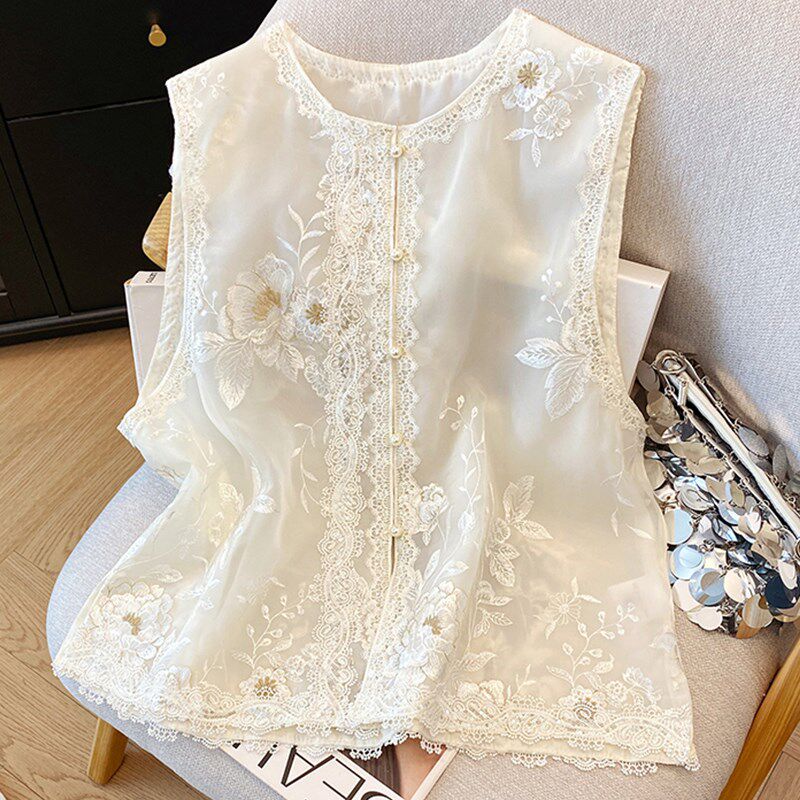 新品高端国风马甲女装q夏季薄款欧根纱刺绣坎肩背心新中式马夹无