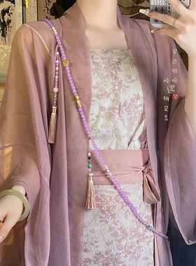极速[纸鸢熙]新中式天然石斜挎链国风古风汉P服旗袍项链一款多戴