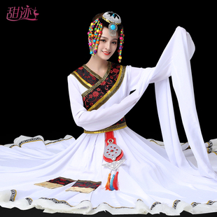 藏式 舞r蹈服大摆裙藏族舞水袖 衣服卓玛少数 藏族舞蹈演出服装 新品