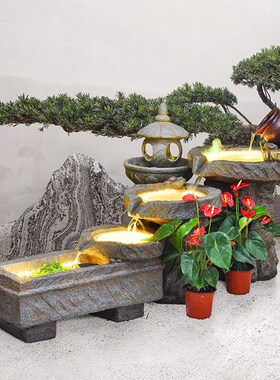 极速大型假山流水摆m件循环水系景观阳台花园庭院喷泉鱼池石磨门