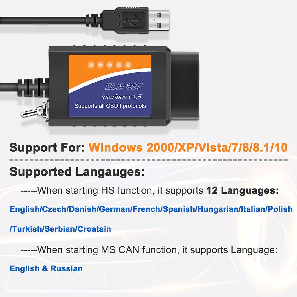 elm327USBOBD2改线加开关福特翼虎刷隐藏HS/MS切换汽车检测仪