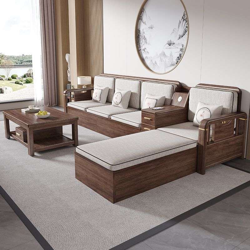 现代简约轻奢储物中式家具胡桃木实木沙发组合新中式客厅大小户型