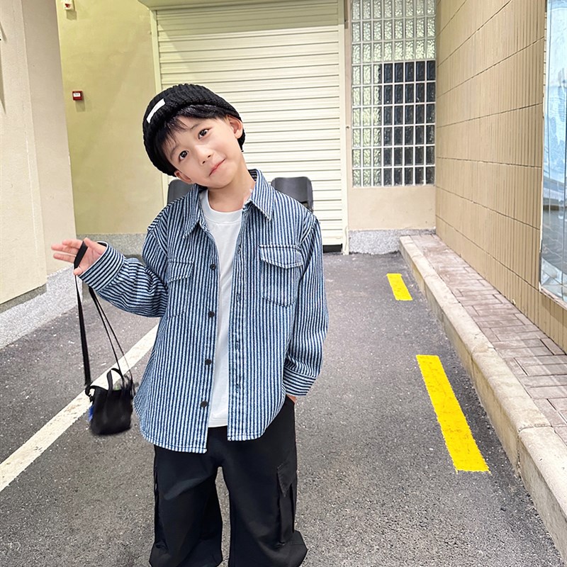 男童衬衫儿童外套春秋男宝宝牛仔衬衫长袖秋款男孩秋装2023新款潮