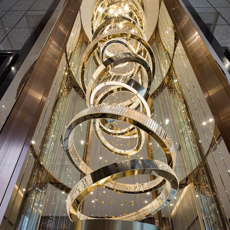 水晶吊灯定制工程灯酒店售楼部灯具简约艺术创意环形会场吧台灯饰