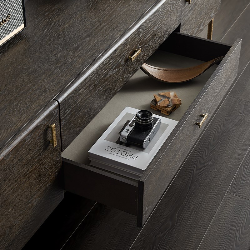 北欧中古侘寂风表情铸铁实木电视柜复古做旧烟熏色小户型客厅地柜