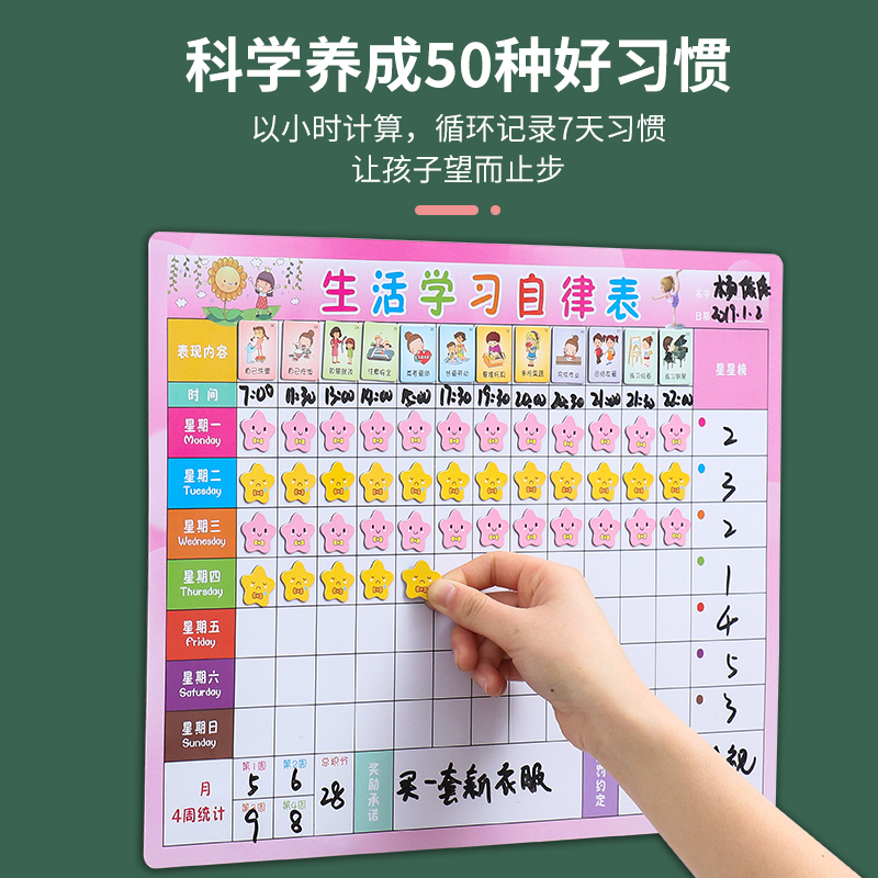 儿童成长自律表冰箱贴留言板奖励磁吸写字打卡磁贴白板学习计划表