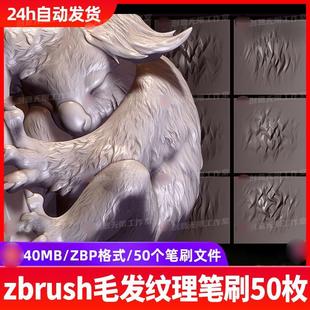 50种zbrush卡通皮毛纹理效果笔刷zb动物风格化毛发人物雕刻CG笔刷
