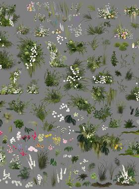 A75-2绿植+白色彩色点缀花艺造景婚礼设计手绘效果图素材仅PS文件