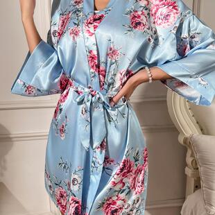 Medusa allure意大利风情优雅性感印花女士睡袍 绯色迷梦