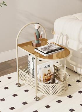 轻奢小推车置物架家用沙边发创边小茶几柜意可63491移玻动璃边几
