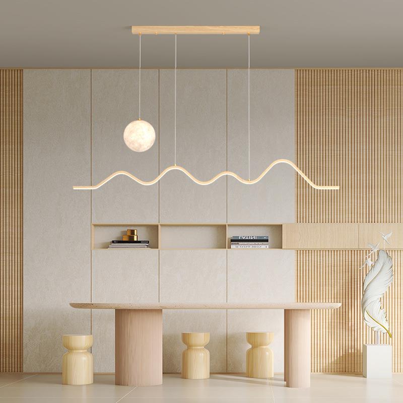 北欧极简艺术吊灯ed意餐l厅吧台后波现代创设计师浪形前台长条灯