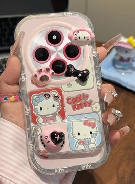 适用红米14R手机壳新款创意卡通公仔耳机KT猫Redmi14C羽纱泡芙壳12R硅胶保护套12 5G全包防摔外壳时尚支架