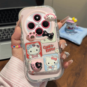 适用红米14R手机壳新款创意卡通公仔耳机KT猫Redmi14C羽纱泡芙壳12R硅胶保护套12 5G全包防摔外壳时尚支架
