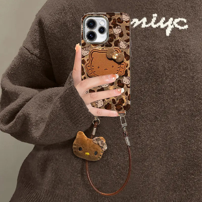 适用OPPOReno系列豹纹KT猫支架壳