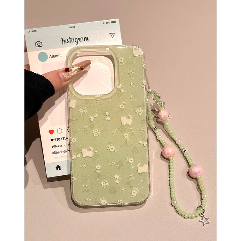 适用苹果16手机壳iPhone15Promax新款ip14大孔13花朵12Pro猫咪11小清新Xsmax防摔保护套8plus链条SE2硬壳xr6s