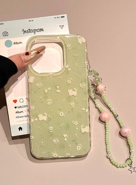 适用苹果16手机壳iPhone15Promax新款ip14大孔13花朵12Pro猫咪11小清新Xsmax防摔保护套8plus链条SE2硬壳xr6s
