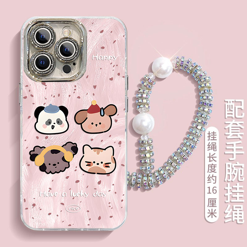 适用苹果16ProMax手机壳15Plus新款iPhone14创意13卡通12涂鸦动物11羽纱壳xs镜头膜7/8Plus全包6s防摔带挂绳