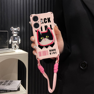 适用苹果16四角防摔手机壳iPhone15Promax新款ip14猫咪支架13全包12带挂绳11Pro卡通XSmax创意8plus二代SE3女