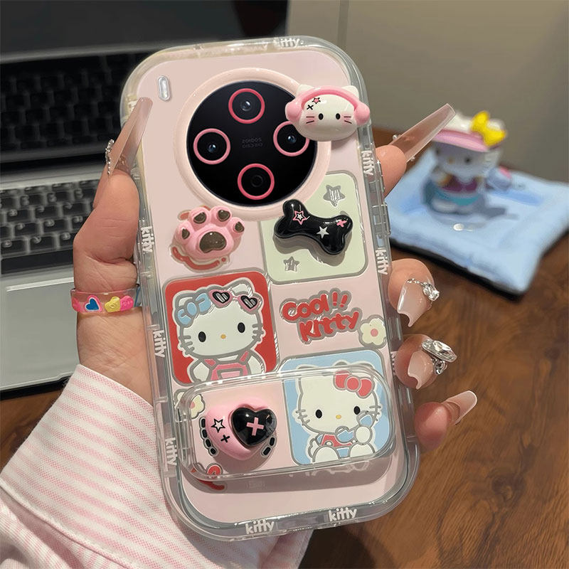 适用vivoY500Pro手机壳新款卡通可爱耳机KT猫V2516A羽纱泡芙壳硅胶保护套全包防摔外壳镜面支架