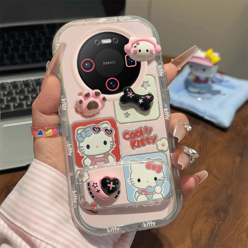 适用华为Mate80手机壳新款卡通立体公仔耳机KT猫80Pro硅胶保护套80ProMax全包防摔外壳镜面支架