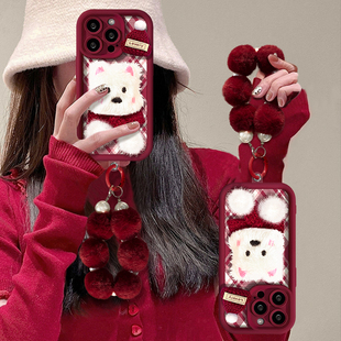 适用苹果17手机壳新款16e卡通15Plus可爱14时尚13mini创意12毛绒小狗11硅胶xs保护套7/8全包防摔外壳6s带挂绳