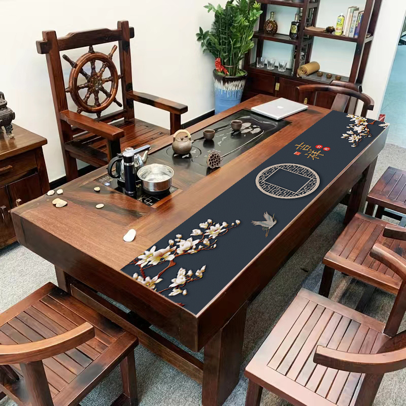 茶席新中式禅意皮革茶巾桌布防水中国风桌旗高级感简约茶桌布茶旗