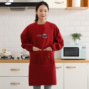 防臟護衣時尚 餐飲工 圍裙2024新N款 防水防油罩衣女廚房做飯長袖