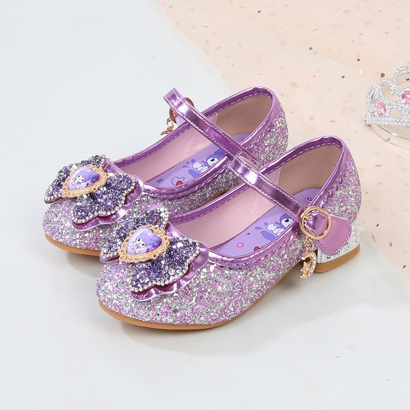 女童库洛米公主鞋紫色儿童高跟单鞋子小女孩水晶鞋春秋季新款皮鞋