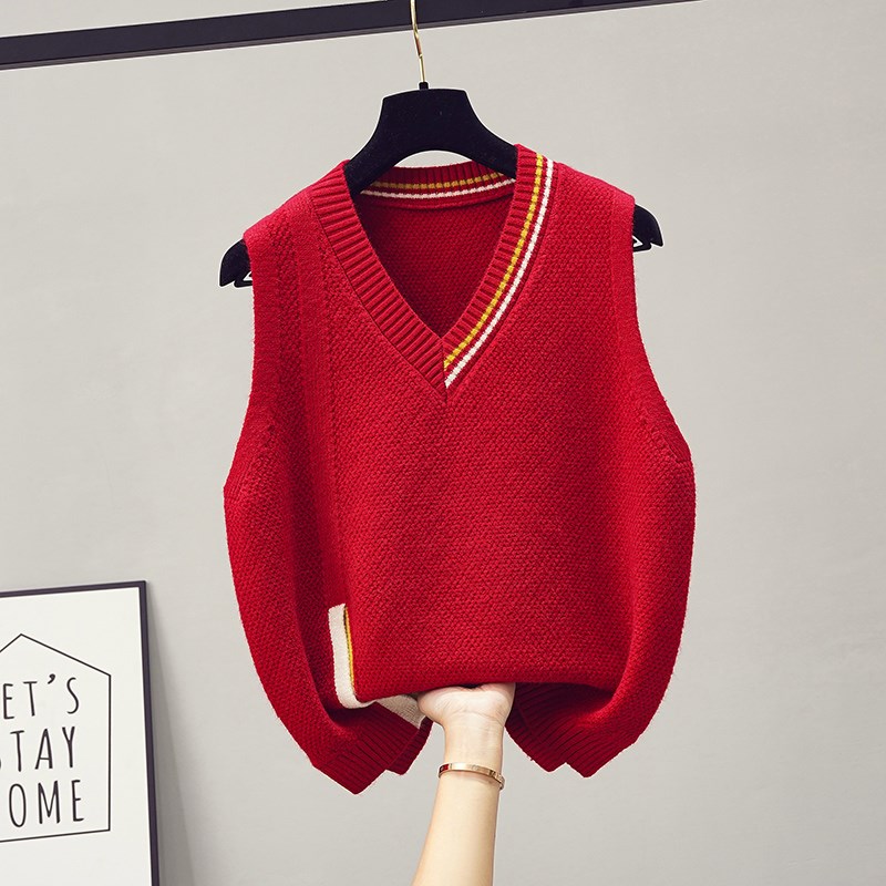 V领马甲女春秋季外穿2024新款针织宽松背心秋冬女士外搭毛衣时尚