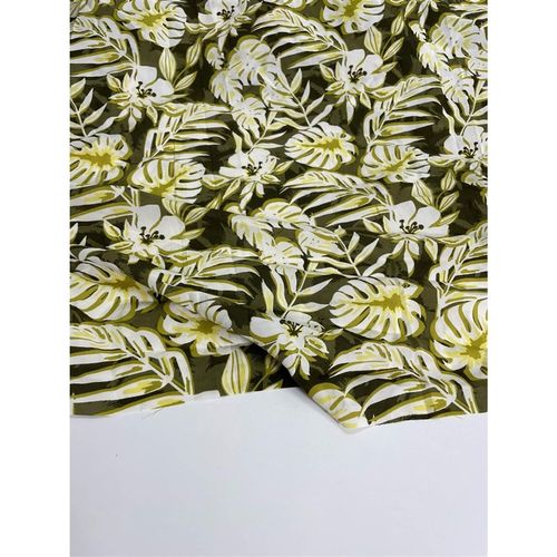 E605夏季绿色底树叶印花雪纺布头柔软垂坠透气连衣裙上衣旗袍面料