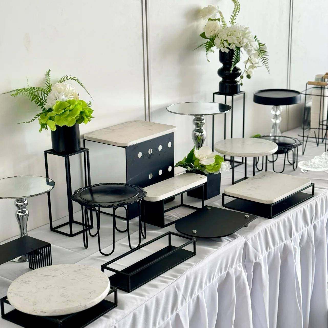 黑色茶歇甜品台展示架银色甜品台企业茶歇下午茶摆台高级摆台摆件