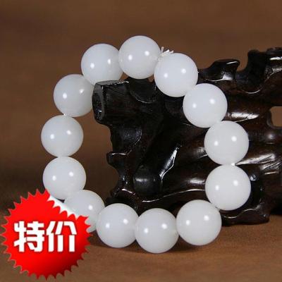 新疆和田羊脂玉白玉级手链16mm圆珠手串 手链 男女款蜀黍