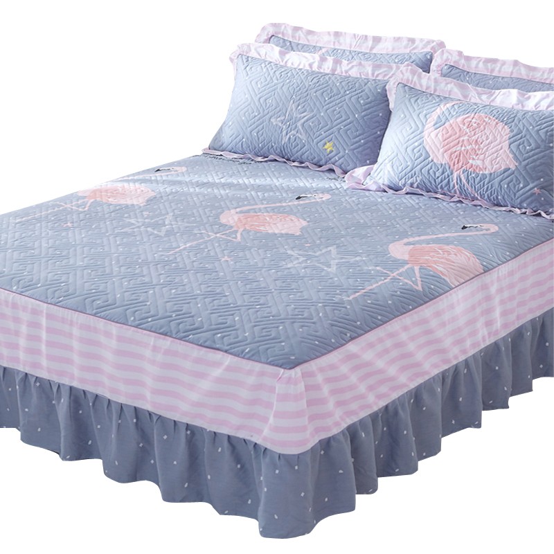 纯棉夹棉单件床罩床裙式 加厚保护1.5米1.8m防滑防尘全棉床套床单