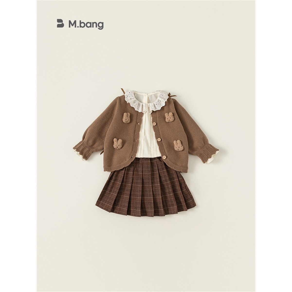 宥宝童装女童针织开衫裙子儿童套装春秋女宝童装女童百褶裙三件套