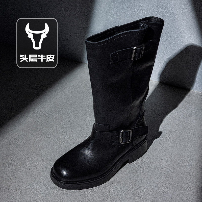曼晨长筒靴女高筒长靴牛皮女鞋